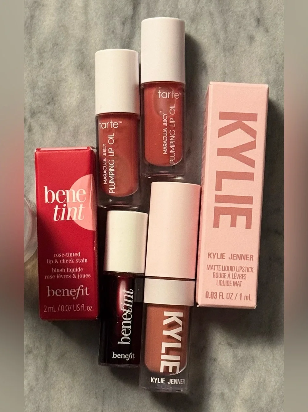 bareMinerals Lip Gloss & Variety Tints / Stains Bundle in Nude, Red, Rose Pink